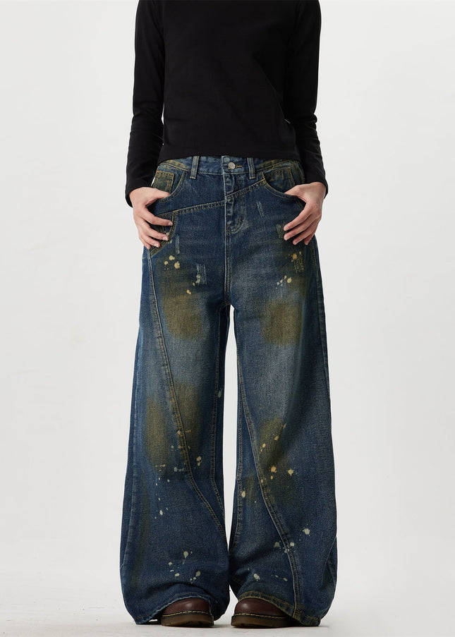 Black Three-Dimensional Cutting Wide Leg Jeans - Men’s Jeans