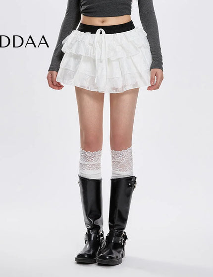 Black Ultra-Low-Waisted A-Line Puffy Cake Skirt - S / White - Skirts