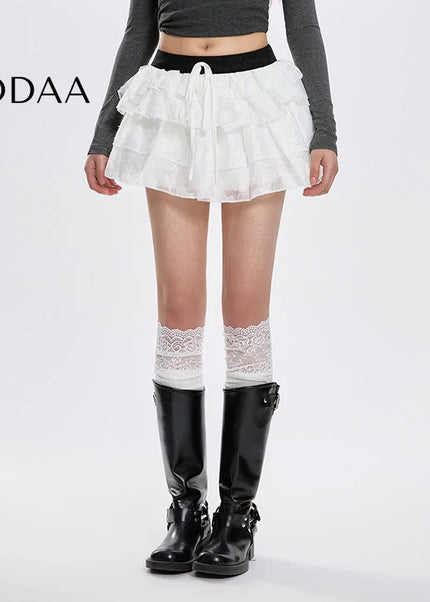 Black Ultra-Low-Waisted A-Line Puffy Cake Skirt - S / White - Skirts