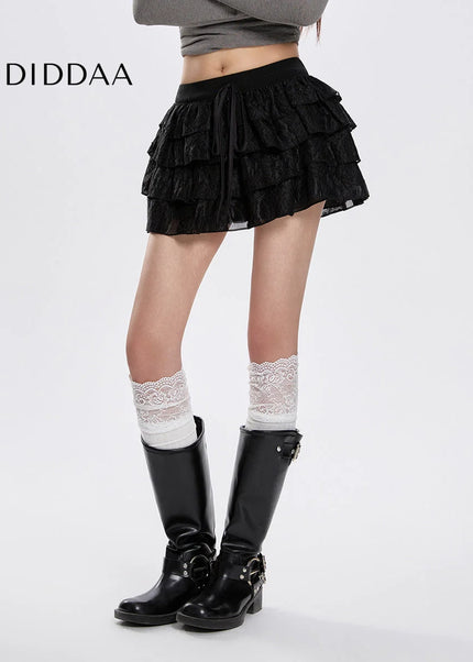 Black Ultra-Low-Waisted A-Line Puffy Cake Skirt - Skirts