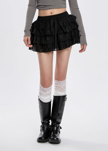 Black Ultra-Low-Waisted A-Line Puffy Cake Skirt - Skirts