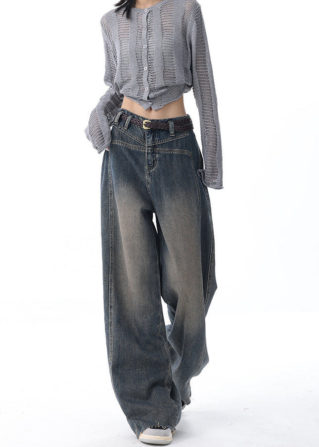 Black Velvet Wash Wide Leg Retro Trousers Pants - Women’s Jeans