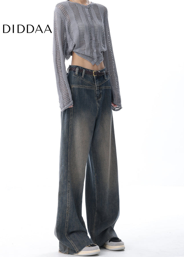 Black Velvet Wash Wide Leg Retro Trousers Pants - Women’s Jeans