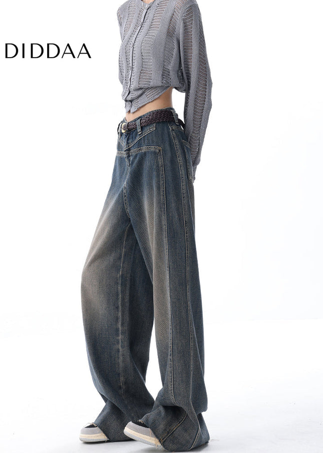 Black Velvet Wash Wide Leg Retro Trousers Pants - Women’s Jeans