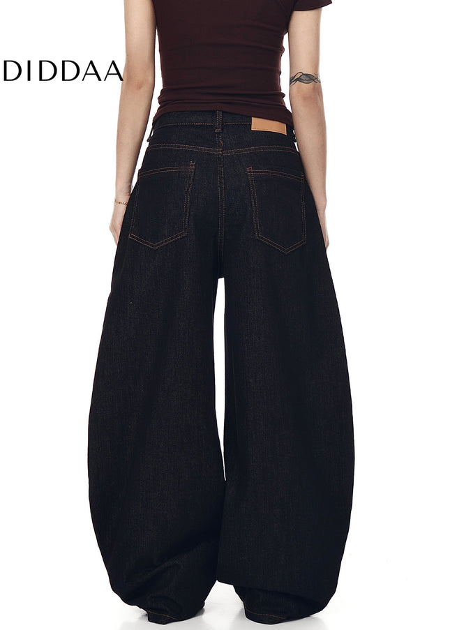Black Vintage Embroidery Multi-Pocket Wide-Leg Cargo Pants - Women’s Jeans