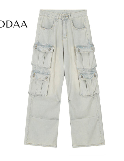 Black Vintage Multi-Pocket Cargo Jeans Loose Fit - S / Blue - Women’s Jeans