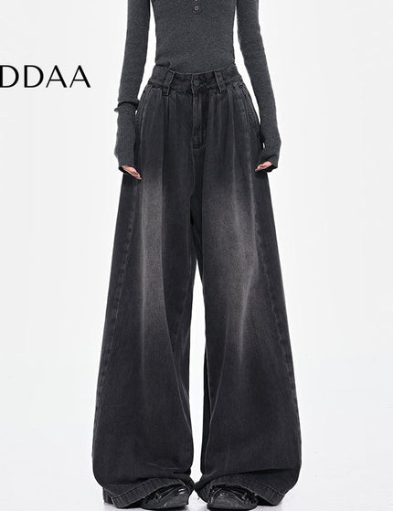 Black Vintage Pleated Wide-Leg Jeans for Women - S / Black - Women’s Jeans