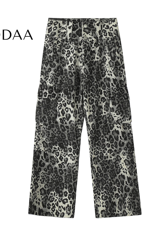Black Vintage Vibe Leopard Print Cargo Jeans - S / Leopard - Women’s Jeans