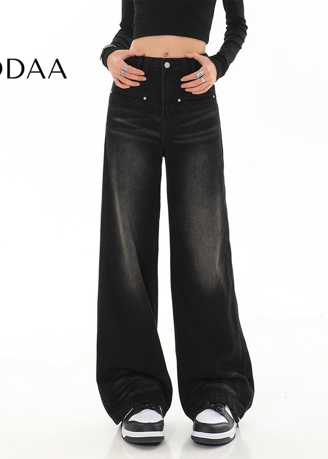 Black Vintage Wash High Waist Straight Leg Jeans - S / Black - Women’s Jeans