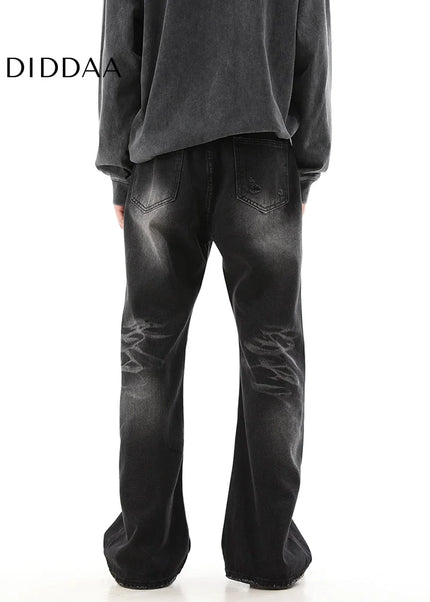 Black Vintage Wash Slightly Flared Jeans for Men - Men’s Jeans