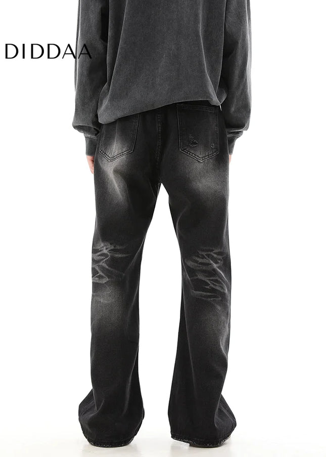 Black Vintage Wash Slightly Flared Jeans for Men - Men’s Jeans