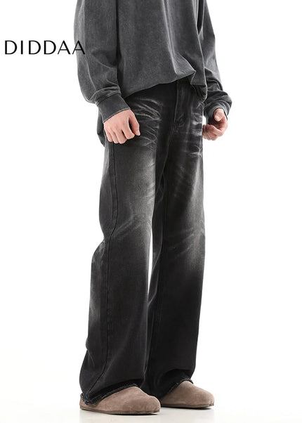 Black Vintage Wash Slightly Flared Jeans for Men - Men’s Jeans
