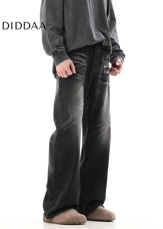 Black Vintage Wash Slightly Flared Jeans for Men - Men’s Jeans