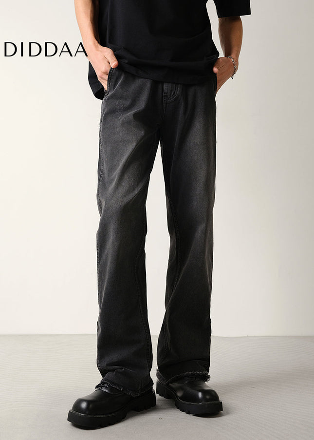 Black Vintage Wash Slightly Flared Jeans for Men - Men’s Jeans