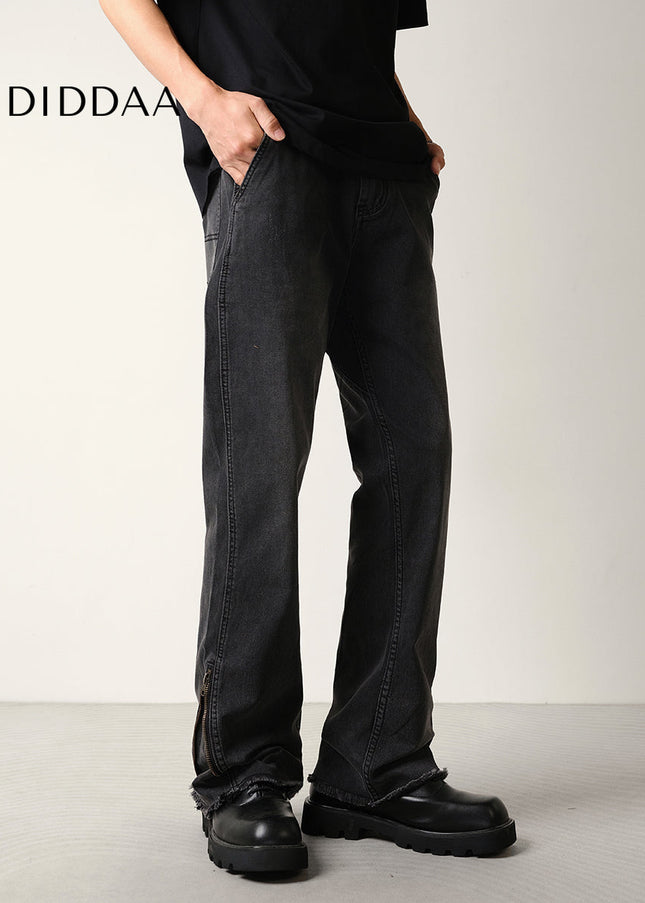 Black Vintage Wash Slightly Flared Jeans for Men - Men’s Jeans