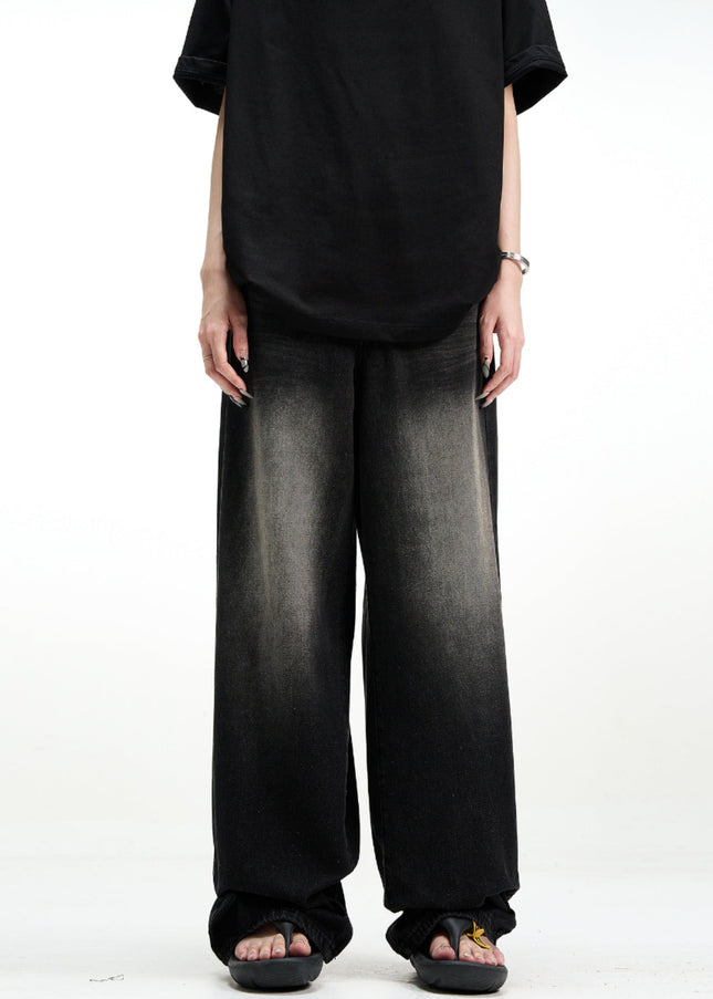 Black Vintage Washed Loose Fit Wide Leg Jeans - Men’s Jeans