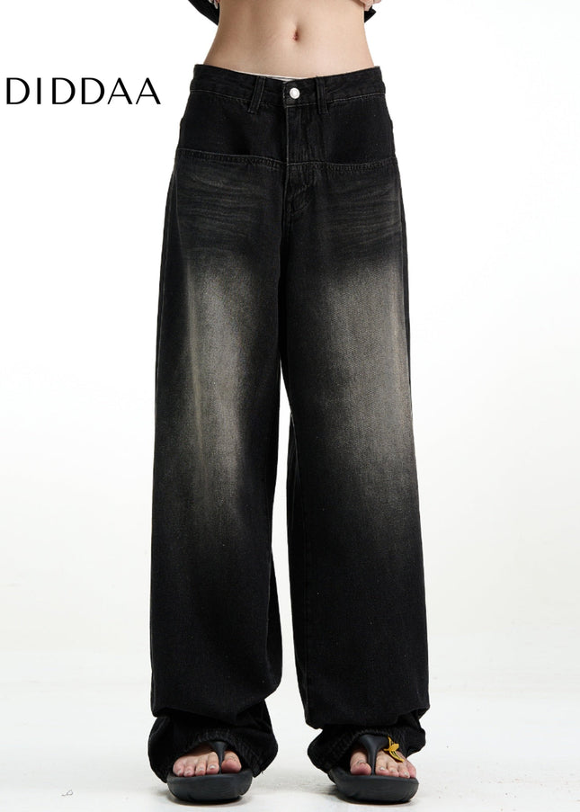 Black Vintage Washed Loose Fit Wide Leg Jeans - Men’s Jeans