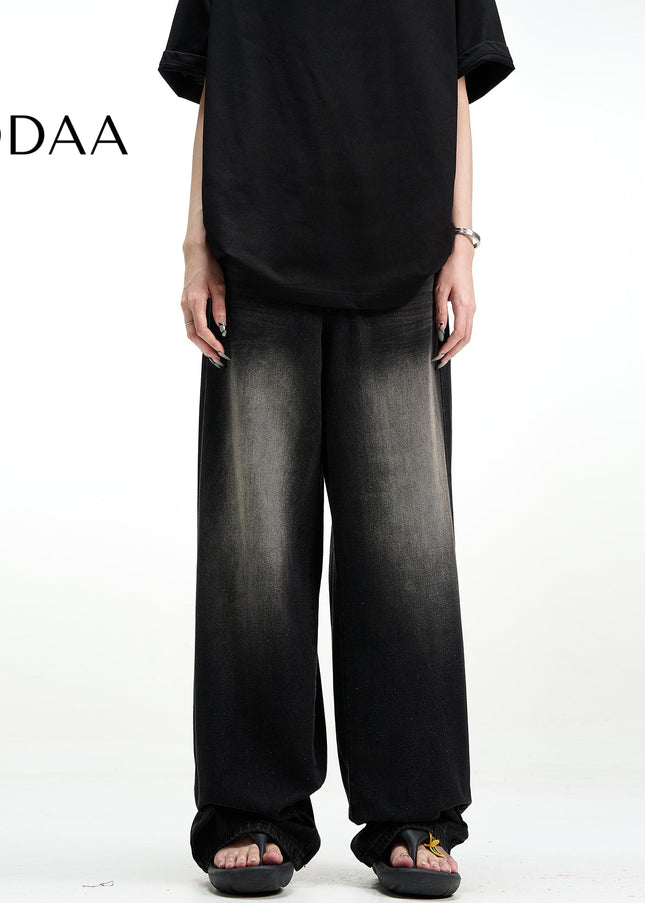 Black Vintage Washed Loose Fit Wide Leg Jeans - S / Black - Men’s Jeans