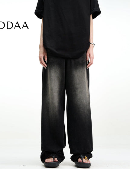 Black Vintage Washed Loose Fit Wide Leg Jeans - S / Black - Men’s Jeans