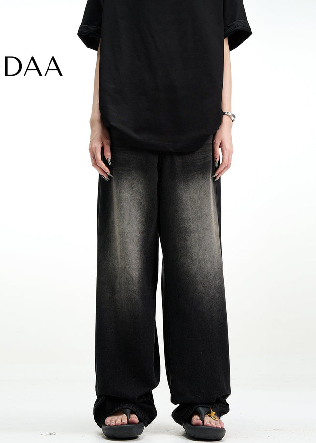 Black Vintage Washed Loose Fit Wide Leg Jeans - S / Black - Men’s Jeans