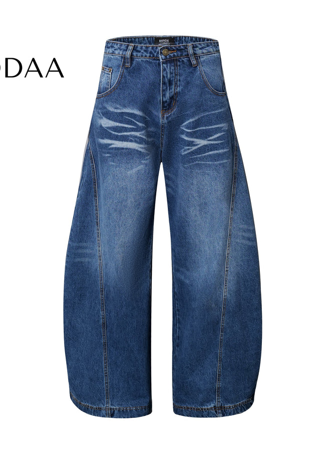 Black Vintage Whisker Washed Wide-Leg Scimitar Jeans - S / Blue - Women’s Jeans