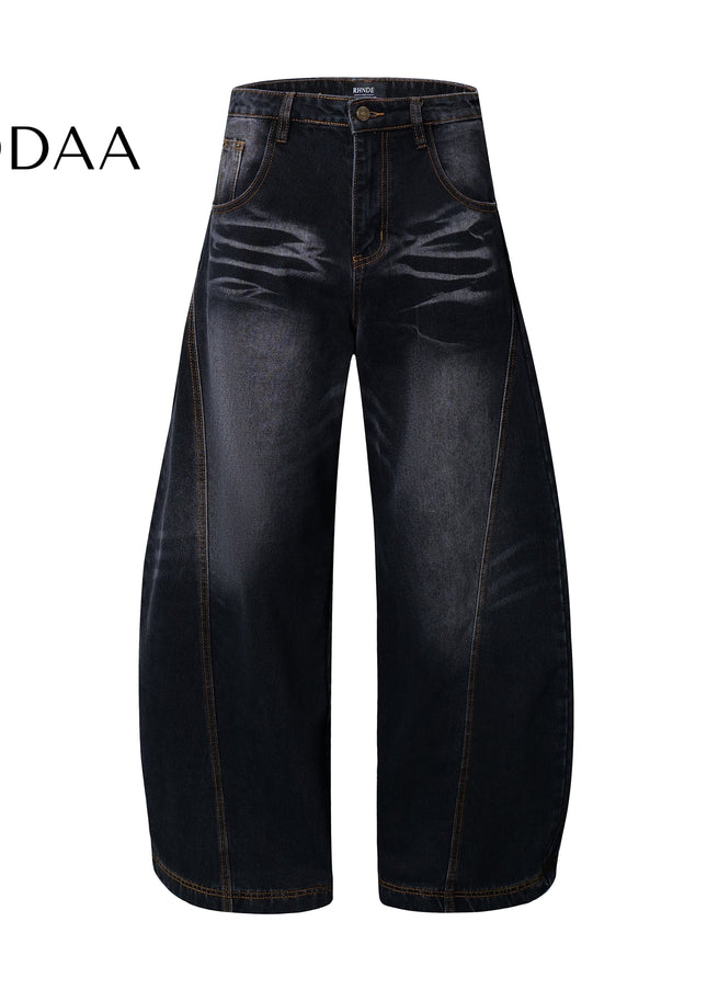 Black Vintage Whisker Washed Wide-Leg Scimitar Jeans - S / Black - Women’s Jeans