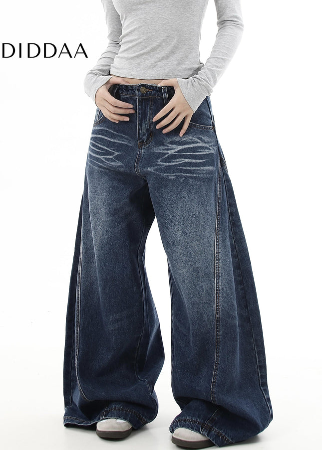Black Vintage Whisker Washed Wide-Leg Scimitar Jeans - Women’s Jeans