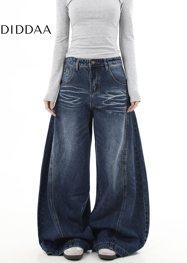 Black Vintage Whisker Washed Wide-Leg Scimitar Jeans - Women’s Jeans