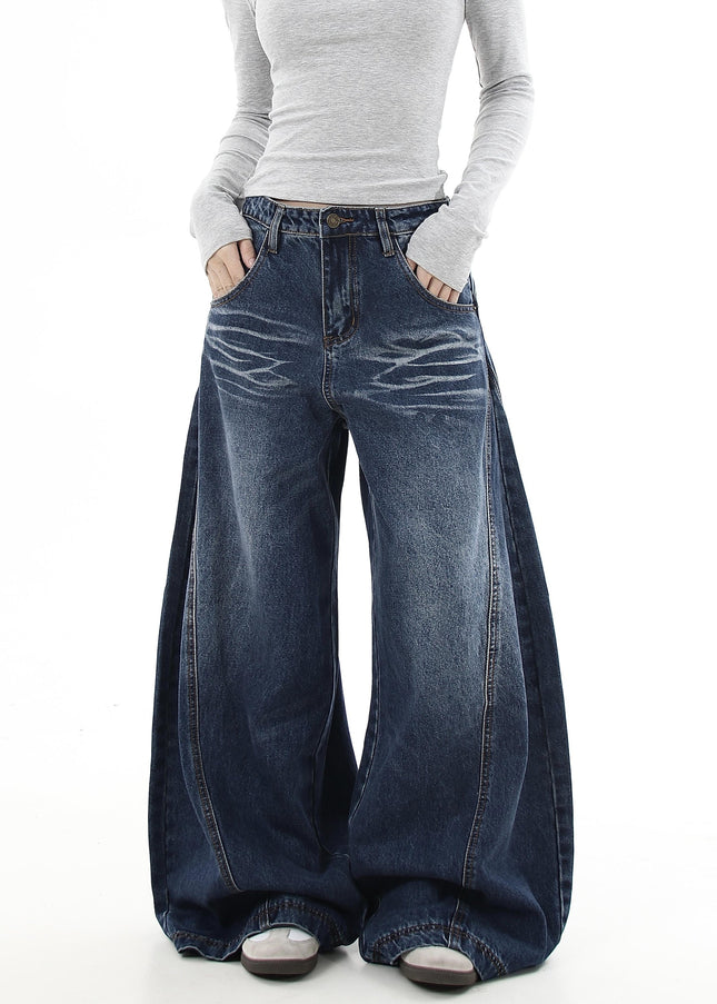 Black Vintage Whisker Washed Wide-Leg Scimitar Jeans - Women’s Jeans
