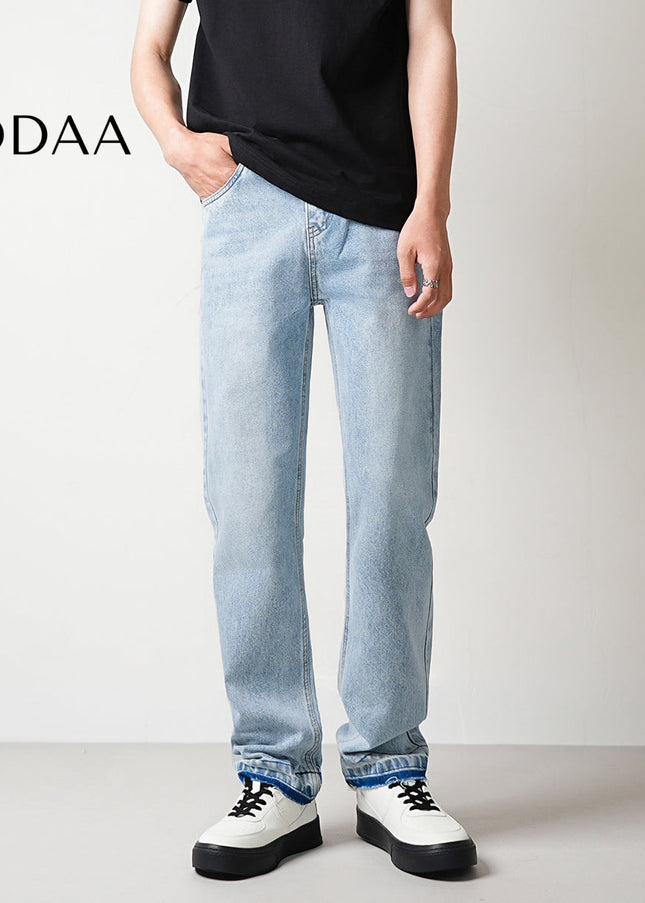 Black Wash Stretch Loose Straight Leg Jeans - 28 / Light Blue - Men’s Jeans