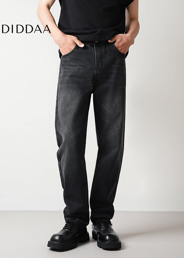 Black Wash Stretch Loose Straight Leg Jeans - Men’s Jeans