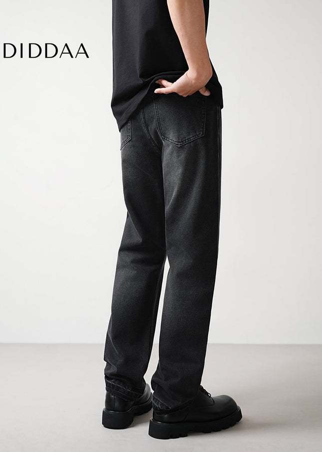 Black Wash Stretch Loose Straight Leg Jeans - Men’s Jeans