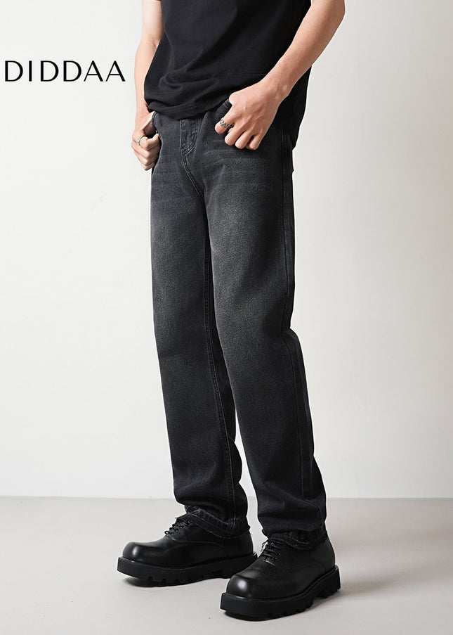 Black Wash Stretch Loose Straight Leg Jeans - Men’s Jeans