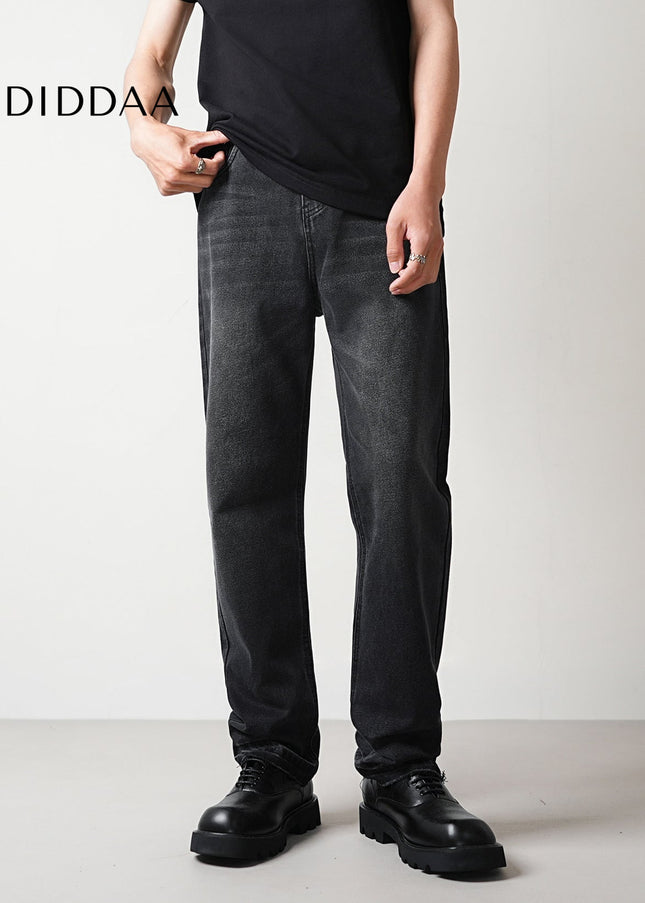 Black Wash Stretch Loose Straight Leg Jeans - Men’s Jeans