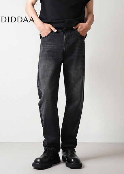 Black Wash Stretch Loose Straight Leg Jeans - Men’s Jeans