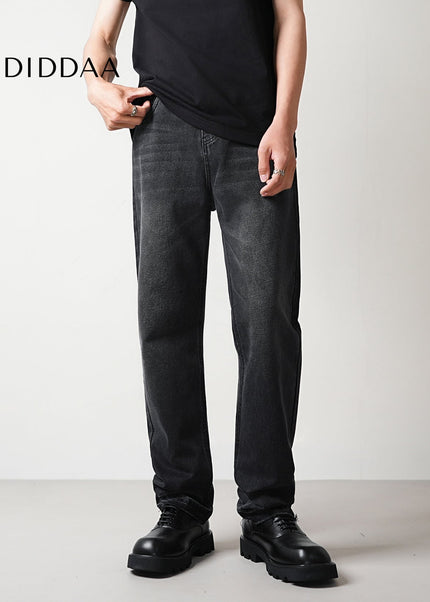 Black Wash Stretch Loose Straight Leg Jeans - Men’s Jeans