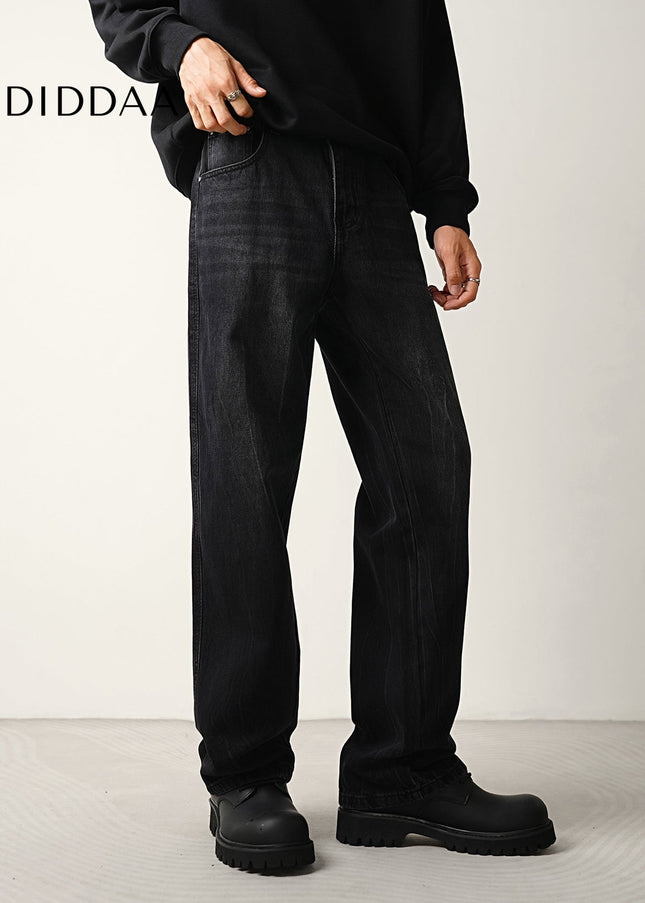 Black Washed Loose Straight Jeans for Men - Men’s Jeans