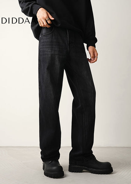 Black Washed Loose Straight Jeans for Men - Men’s Jeans