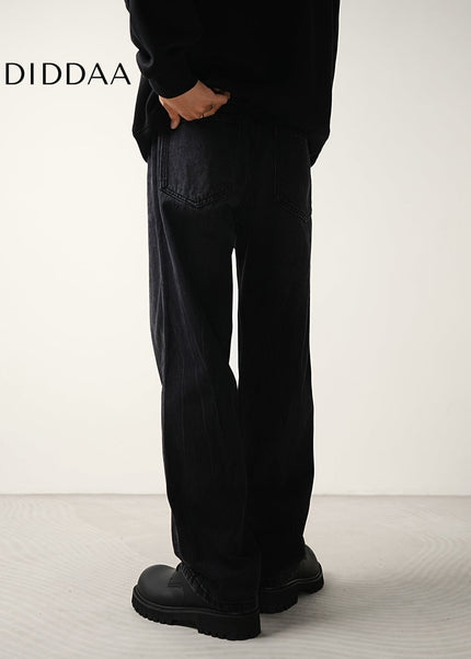 Black Washed Loose Straight Jeans for Men - Men’s Jeans