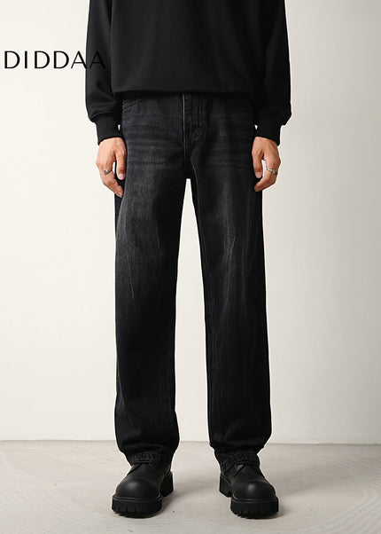 Black Washed Loose Straight Jeans for Men - Men’s Jeans