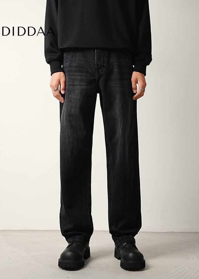 Black Washed Loose Straight Jeans for Men - Men’s Jeans