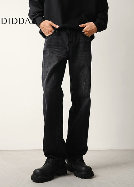 Black Washed Loose Straight Jeans for Men - Men’s Jeans
