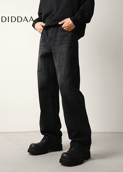 Black Washed Loose Straight Jeans for Men - Men’s Jeans