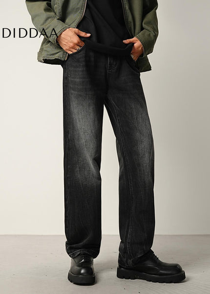 Black Washed Loose Straight Leg Casual Jeans - Men’s Jeans