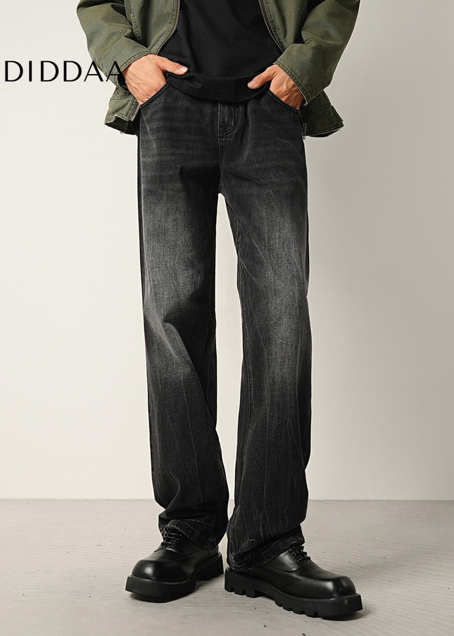 Black Washed Loose Straight Leg Casual Jeans - Men’s Jeans