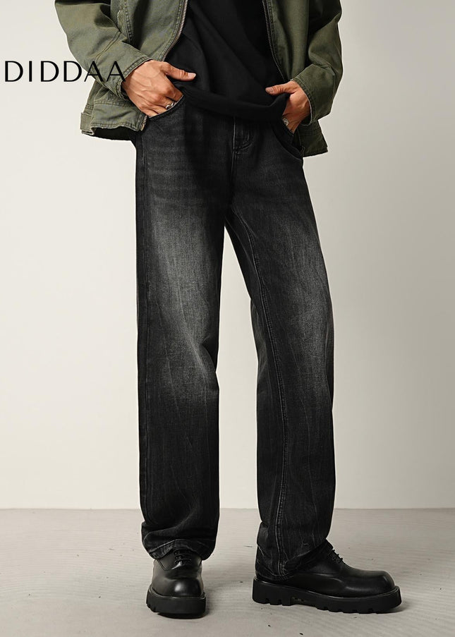 Black Washed Loose Straight Leg Casual Jeans - Men’s Jeans