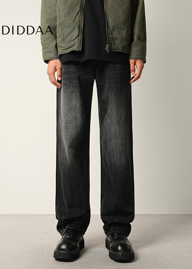 Black Washed Loose Straight Leg Casual Jeans - Men’s Jeans