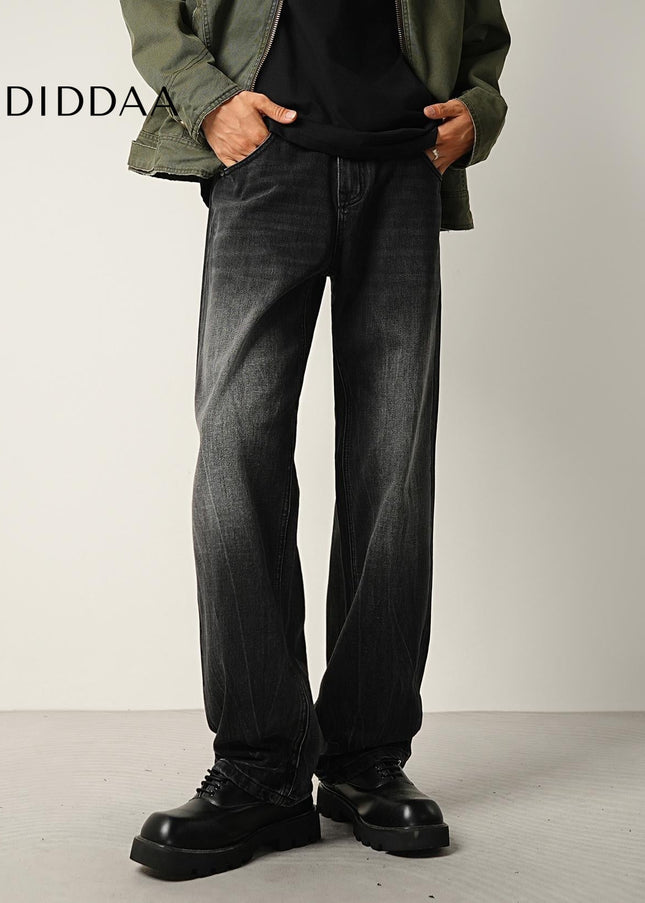 Black Washed Loose Straight Leg Casual Jeans - Men’s Jeans