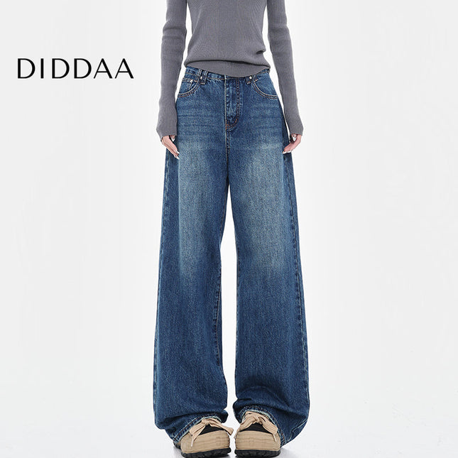 Black Washed Loose Wide-Leg Jeans for Women - S / Dark Blue - Women’s Jeans