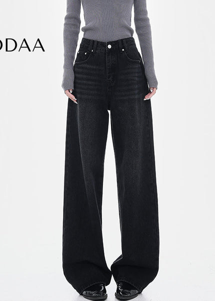 Black Washed Loose Wide-Leg Jeans for Women - S / Black - Women’s Jeans